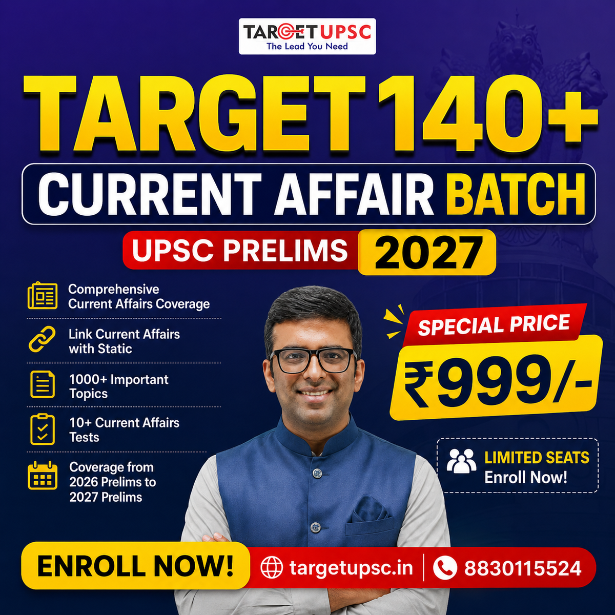Target 140+ Current Affair Batch for UPSC Prelims 2027